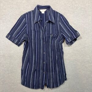 Allison Daley Top Womens 12 Blue Button-Up Short Sleeve 90s‎ Crinkle Stretch